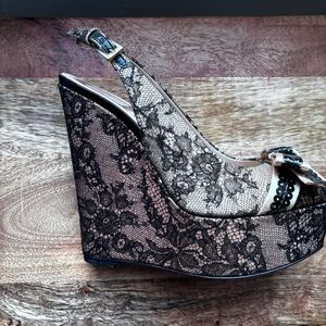 Christian Dior Lace Slingback Platform Wedges Size 37.5